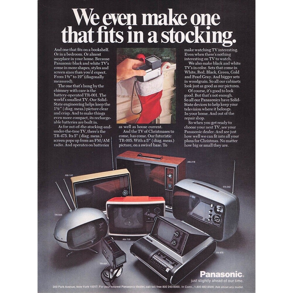 1972 Panasonic Portable TV Vintage Ad TR-001 CRT Car Plymouth Duster home decor